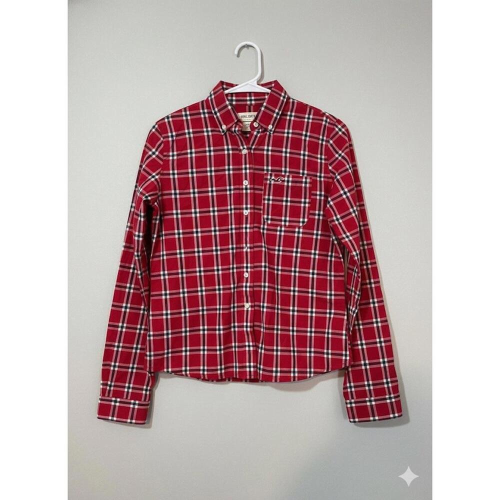Hollister Button Up Plaid Shirt Size Medium Red, Black, And White